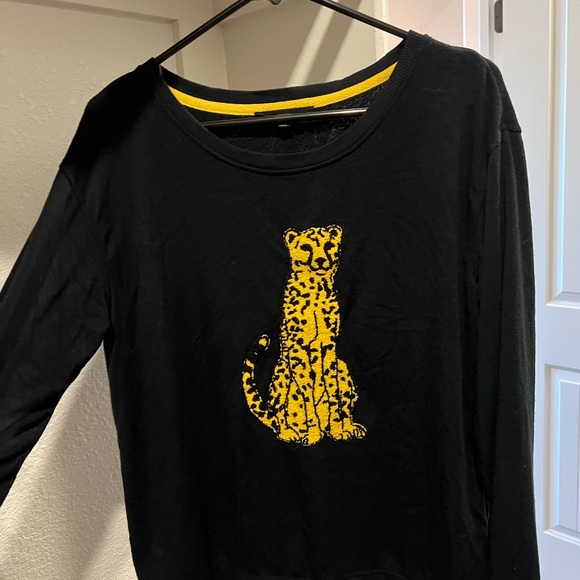 Black Long Sleeve Top with Yellow Leopard Design - Picture 1 of 3